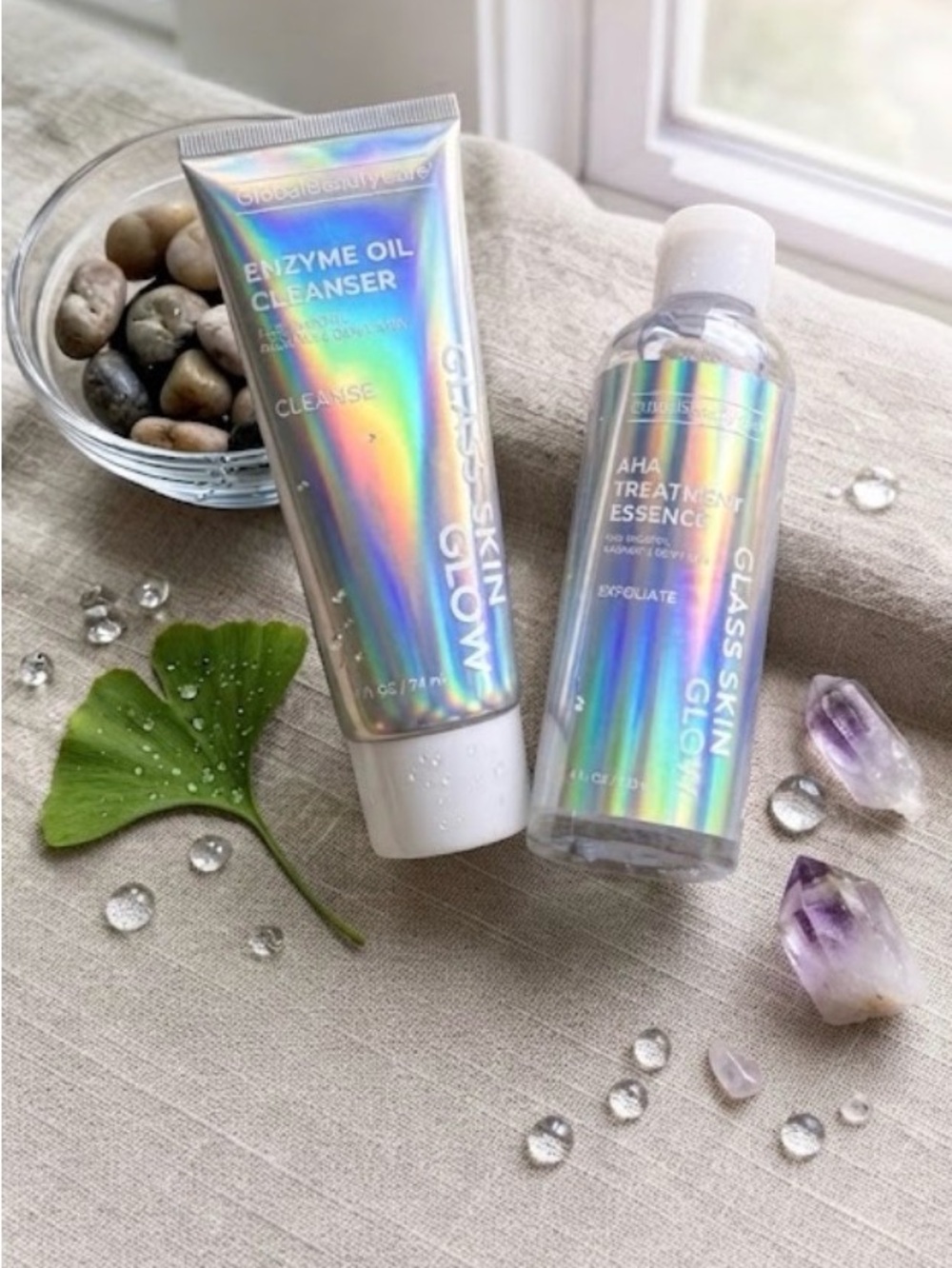 Global Beauty Care Glass Skin Glow Duo Enzyme Oil Cleanser AHA Essence Set 💎